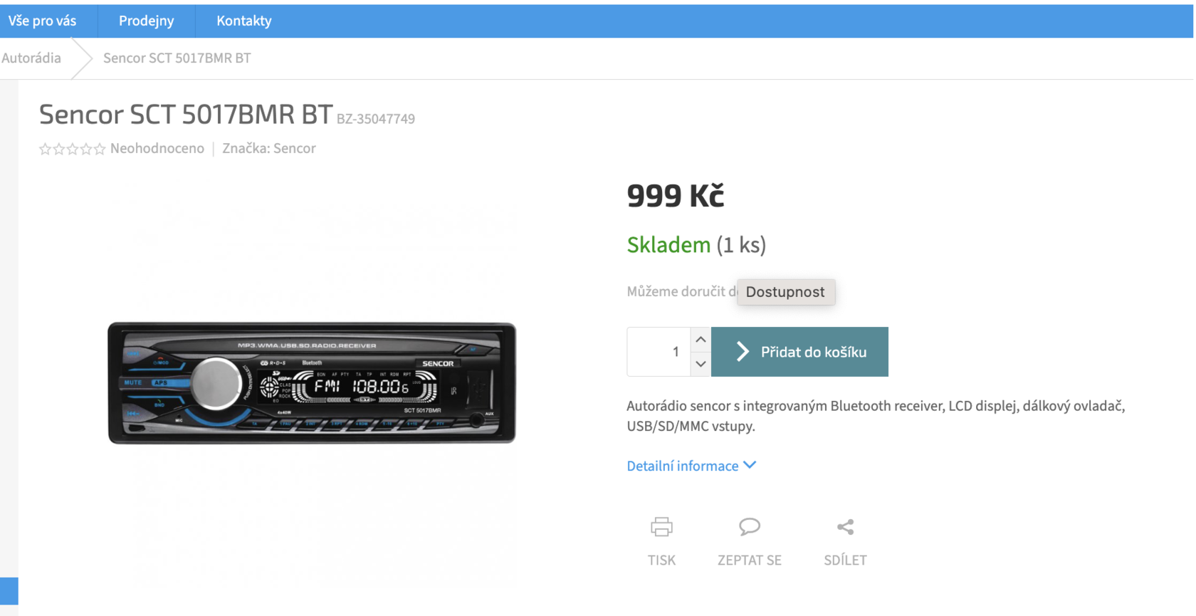 Product page in an online store: the title "Sencor SCT 5017BMR BT" says nothing about what the product actually is
